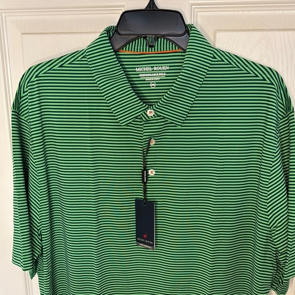 NWT Mens Green Striped Performance Polo Relaxed Fit - Picture 3 of 7
